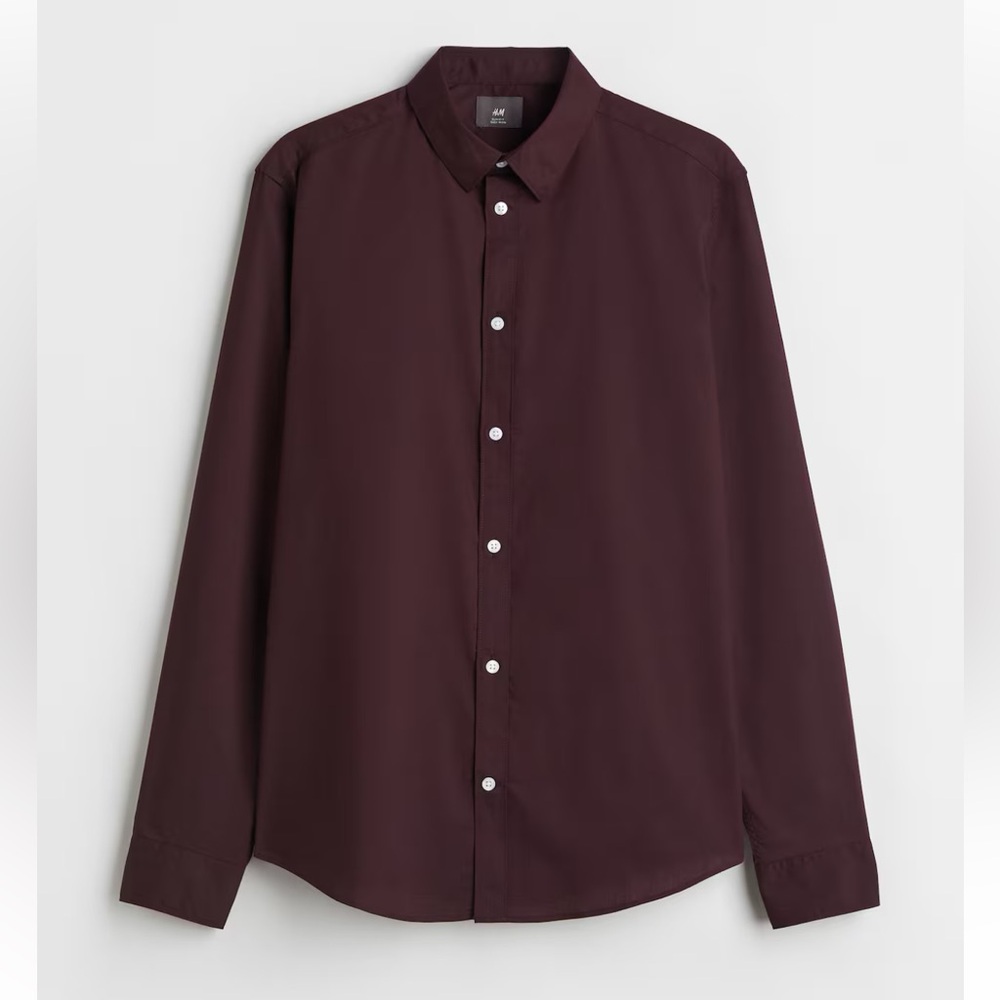 H&M Deep Burgundy Casual Button-Down Shirt